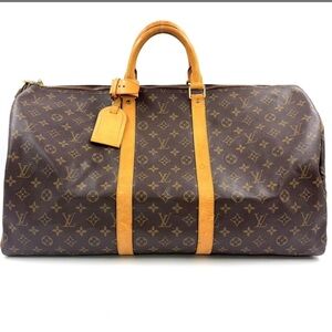 Louis Vuitton keepal 55 Brown and Tan Duffel Bag with Monogram Pattern